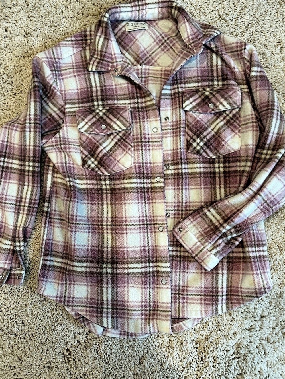 Z Supply River Plaid Button Up Plaid Jacket Pink size Medium